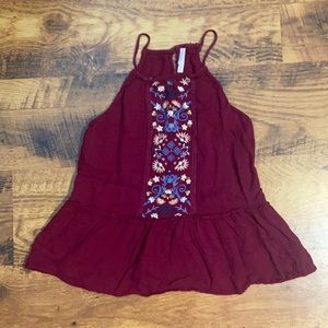 Maroon Embroidered Tank Top